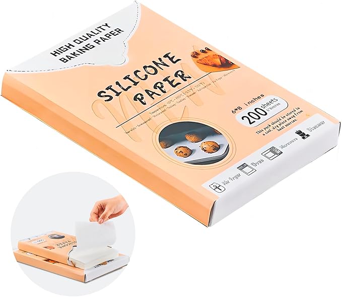 Parchment Paper Sheets 200Pcs, 6 * 8 in Precut Non-Stick Baking Parchment Paper for Oven Liners/Air Fryer/Grilling,White Parchment Sheets for Baking Air Fryer Paper Liners