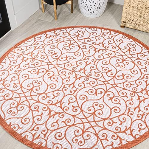 JONATHAN Y Vintage Filigree Indoor Outdoor Round Area Rug 5 Ft Cream/Orange, Madrid Textured Weave for Backyard, Patio, Porch, Easy-Cleaning, High Traffic, Pet-Friendly, Non-Shedding (SMB107L-5R) by JONATHANY