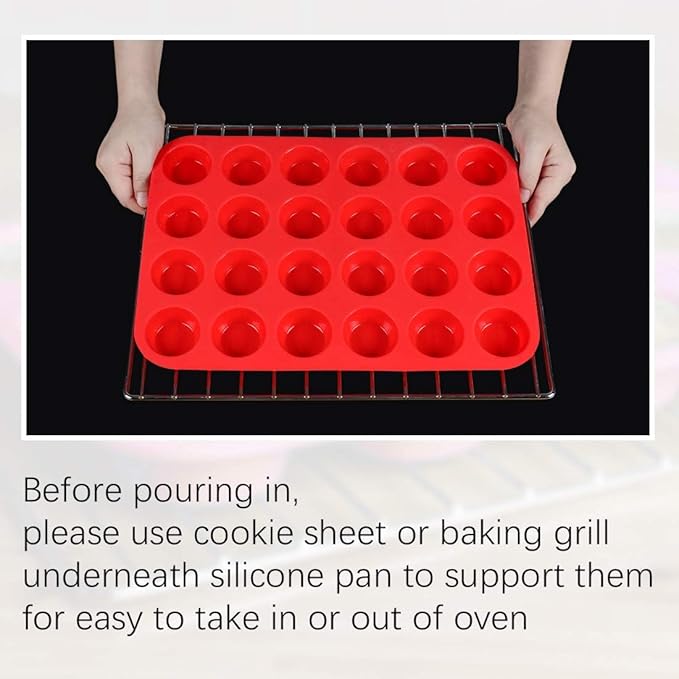 Silicone Mini Muffin Pan, 24 Cups Mini Cupcake Pans Silicone Muffin Tin for Baking Nonstick 2 Pack