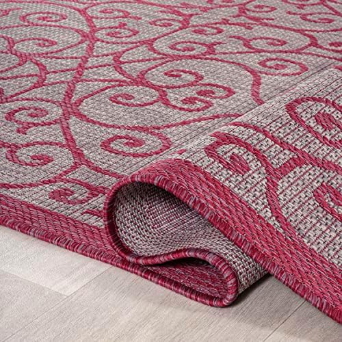 JONATHAN Y Vintage Filigree Indoor Outdoor Runner Rug 2X10 Light Gray/Fuchsia, Madrid Textured Weave for Backyard, Patio, Porch, Easy-Cleaning, High Traffic, Pet-Friendly, Non-Shedding (SMB107I-210) - Image 4