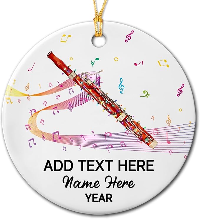 Personalized Bassoon Player Appreciation Ceramic Ornament, Custom Year Text Name Keepsake Ornament Gift for Bassoonist Daughter Son Brother Sister, Unique Bassoon Musical Instrument Ceramic Ornaments