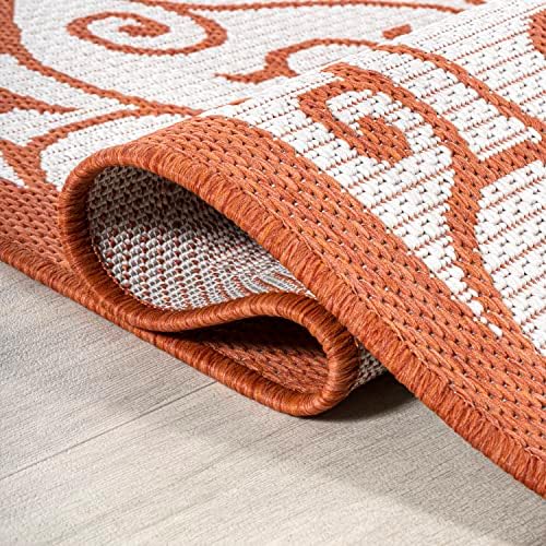 JONATHAN Y Vintage Filigree Indoor Outdoor Area Rug 4X6 Cream/Orange, Madrid Textured Weave for Backyard, Patio, Porch, Easy-Cleaning, High Traffic, Pet-Friendly, Non-Shedding (SMB107L-4) - Image 5