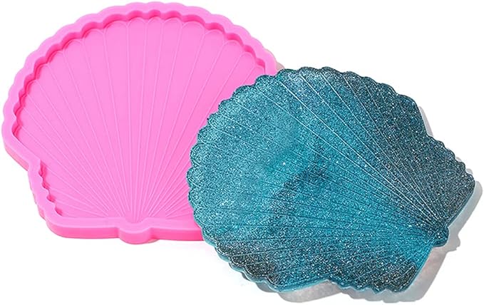 Silicone Coaster Mold for Resin - Seashell Shape DIY Epoxy Cup Mat Maker, Wine Glass Holder, Agate Style Home Decor Craft Project