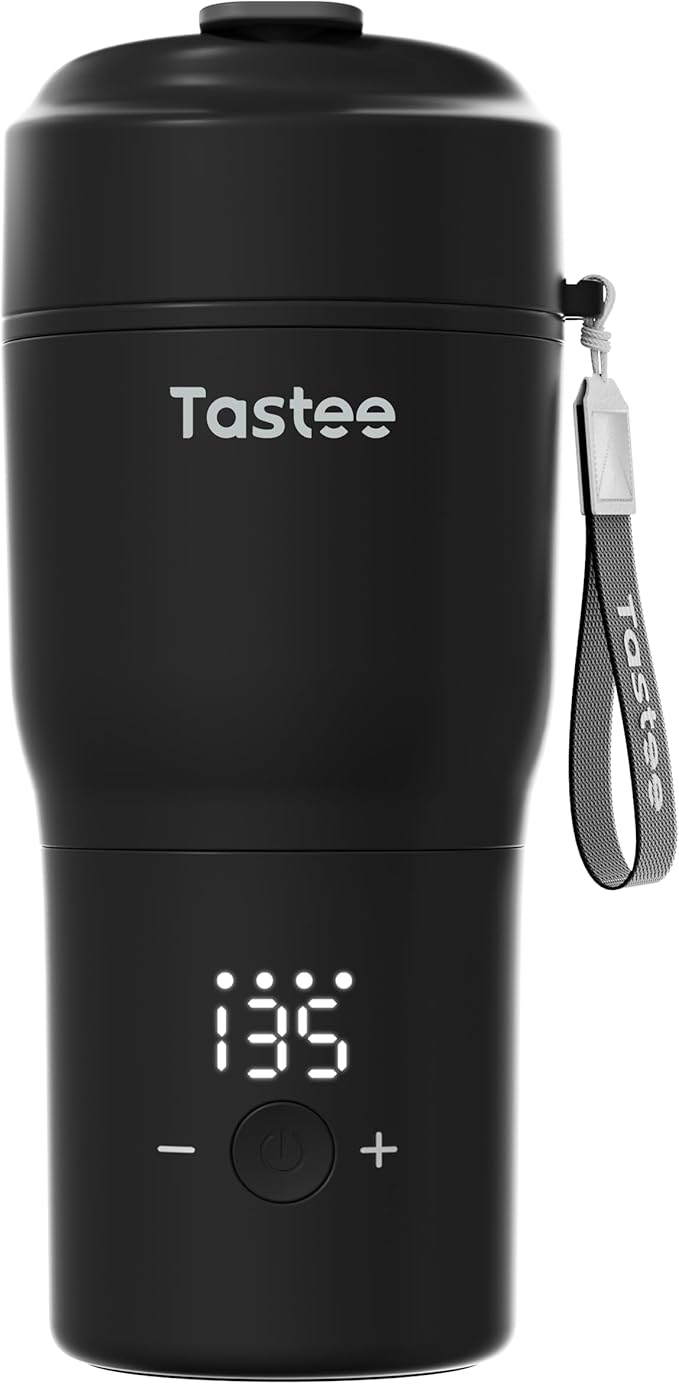 Tastee Heated Coffee Mug – 12oz Portable Travel Mug with 1℉ Precise Temperature Control, 8-Hour Heat Retention, 30W Fast Charging, Leak-Proof, Wide Mouth, Gift-Ready for Office, Home & Outdoor(Black)