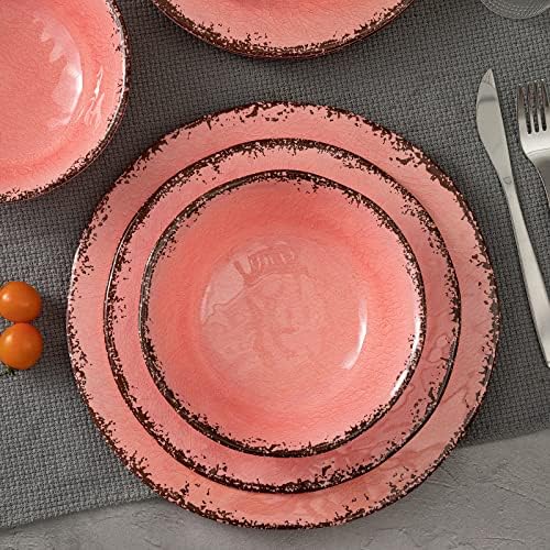 LEHAHA Pink Vintage Melamine Dinnerware Sets, Farmhouse RV Dishes Set for 4 - Image 5