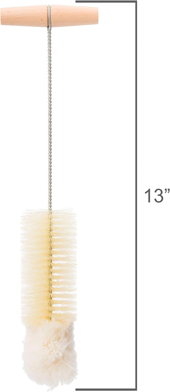 Redecker Bottle Brush with Beechwood Grip, for Soda Bottles/Jars/Specialty Glassware, Tampico Fiber and Wool Bristles, 14 Inches Long, Made in Germany
