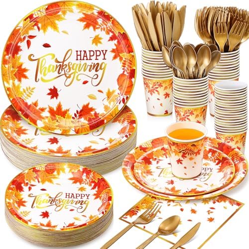 Ziliny 350pcs Thanksgiving Fall Dinnerware Paper Plate Napkins, Maple Leaf by Ziliny