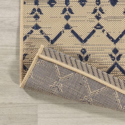 JONATHAN Y Moroccan Geometric Indoor Outdoor Runner Rug 2X10 Beige/Navy, Ourika Textured Weave for Backyard, Patio, Porch, Easy-Cleaning, High Traffic, Pet-Friendly, Non-Shedding (SMB108H-210) - Image 6