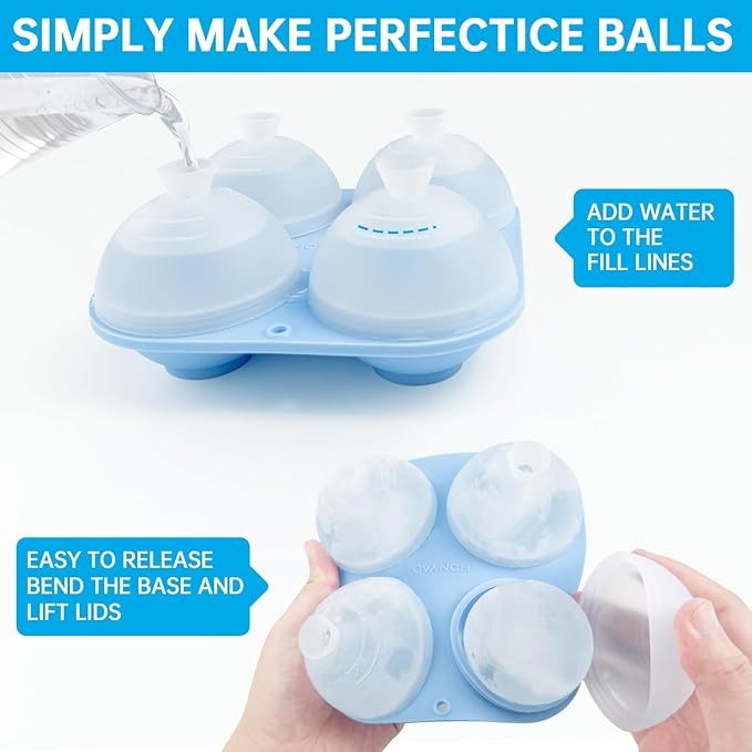 HONYAO Whiskey Ice Ball Mold, 4 x 2.4 Inch Large Ice Ball Maker Mold, Food Grade Silicone Round Ice Cube Mold - BPA Free, Easy to Fill & Release Sphere Ice Cube Tray for Cocktails Bourbon Rum - Blue