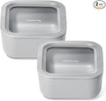 Caraway 2pc Glass Food Storage Set - 4.4 Cup Food Containers (2) - Ceramic Coated - Non Toxic, Non Stick Lunch with Lids - Dishwasher, Oven, & Microwave Safe - Gray