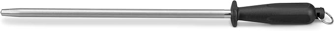 10 Inch Sharpening Steel, Professional Diamond Brushed Steel Knife Sharpener, Black