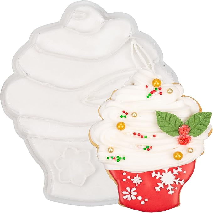 Flycalf Christmas Cookie Cutters Cupcake Shapes with Plunger Stamps Fall Holiday PLA Baking Accessories Cutter Molds Gifts for Kids Decorative Party 3.5" Kitchen Cake Supplies