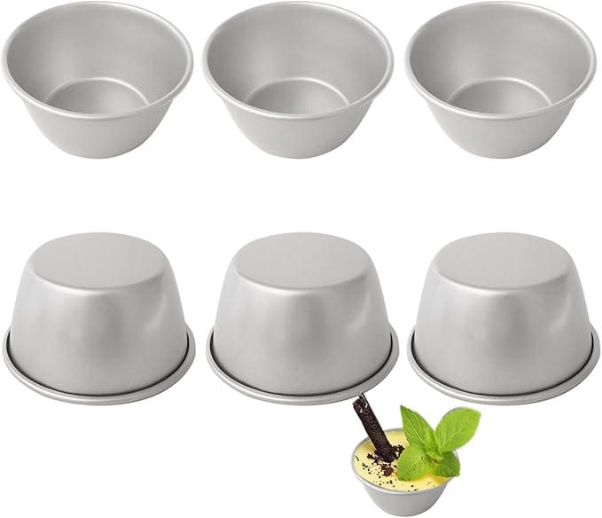 Small Popover Pans Nonstick 6Pcs, 3 Inch Round Pie Tart Mold Small Tin, Carbon Steel Pudding Cups, Individual Egg Tart Moulds Cute - Silver