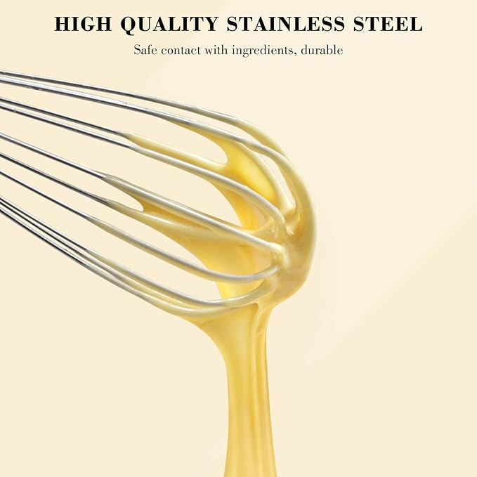 NileHome Whisk, Stainless Steel Wisk Set 8" 10" Kitchen Whisk Wisking Tool Kitchen Wisk Wire Whisks for Cooking, Whisking, Blending, Beating, Stirring-…