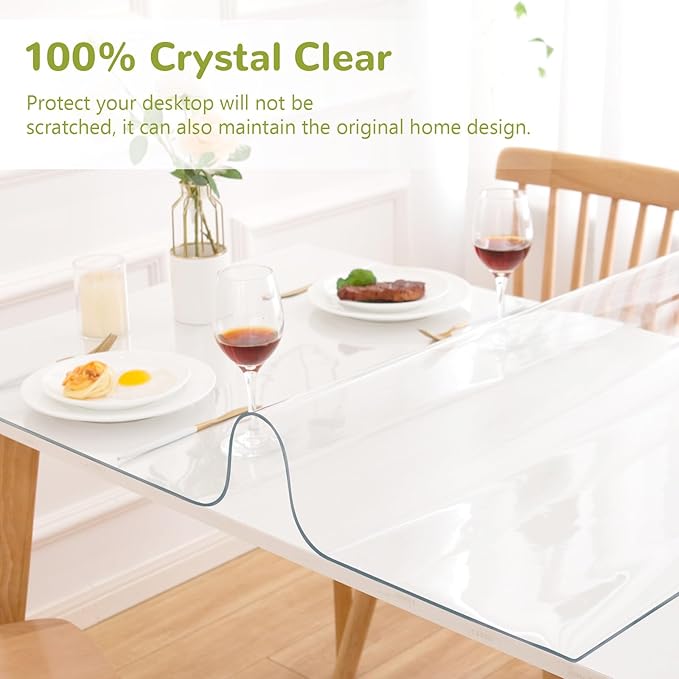 32 x 42 Inch Clear Table Cover Protector, Clear Table Protector for Dining Room Table, 1.5mm Plastic Table Cover, Waterproof Table Pad for Kitchen, Office
