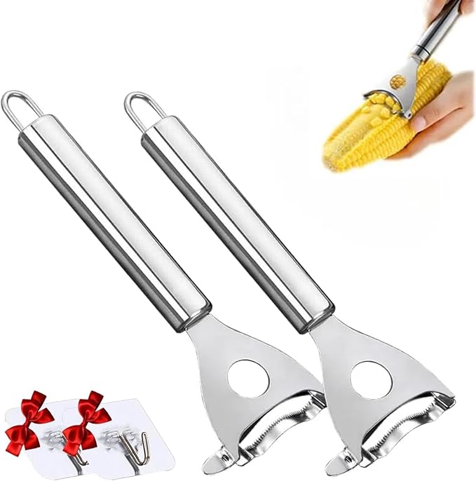 Latest Corn Peeler | Long-Handle Stainless Steel Kernel Remover | Fast, Labor-Saving & Safe | Easy-Clean Tool for Home, Restaurants & BBQs (CK-A(2Pcs))