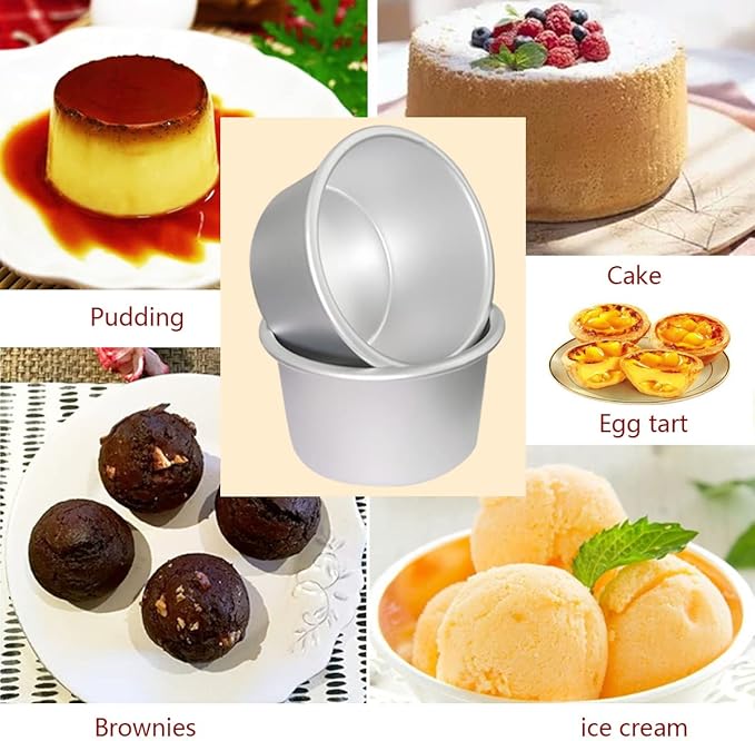 Pudding Cups Molds Individual Popover Pan Cupcake Muffin Baking Maker Aluminium 8 Pieces(3.74 x 2 x 2.87 Inch)