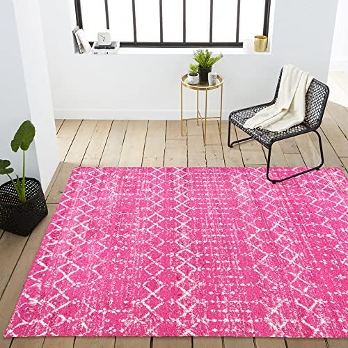 JONATHAN Y Boho Vintage Diamond Fuchsia/Ivory Indoor Area Rug 5X8 ft, Moroccan Hype for Living Room, Bedroom, Kitchen, Office, Easy-Cleaning, High Traffic, Pet-Friendly, Non-Shedding (MOH101G-5) - Image 5