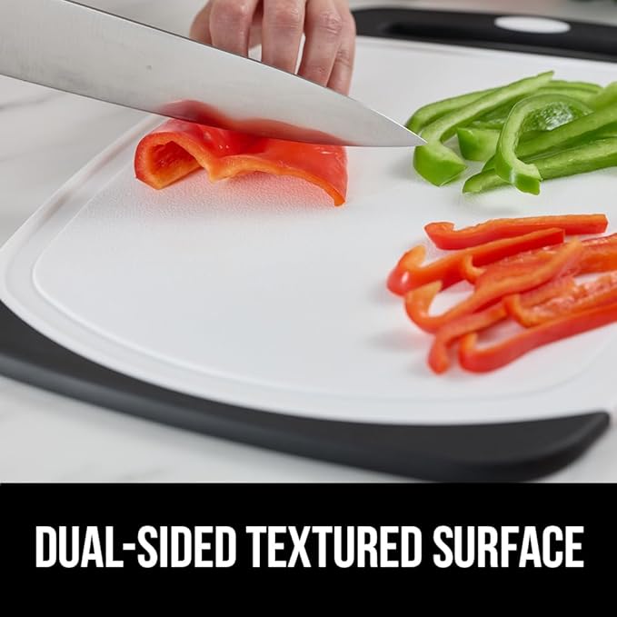 GORILLA GRIP BPA-Free Reversible Kitchen Cutting Board Set of 3, US Designed, Nonporous, Juice Grooves Catch Liquid, Slip Resistant Border, Dishwasher Safe Large Food Chopping Boards, Black Aqua Gray