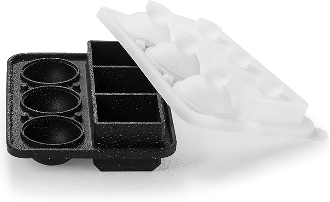 Nax Caki Ice Cube Molds Tray, Large Silicone Whiskey Ice Mold,2-in-1 Round Sphere Ice Ball Maker & Square Ice Trays for Cocktails, Bourbon, Whiskey Gifts for Men from Daughter Wife Son Kids… Black