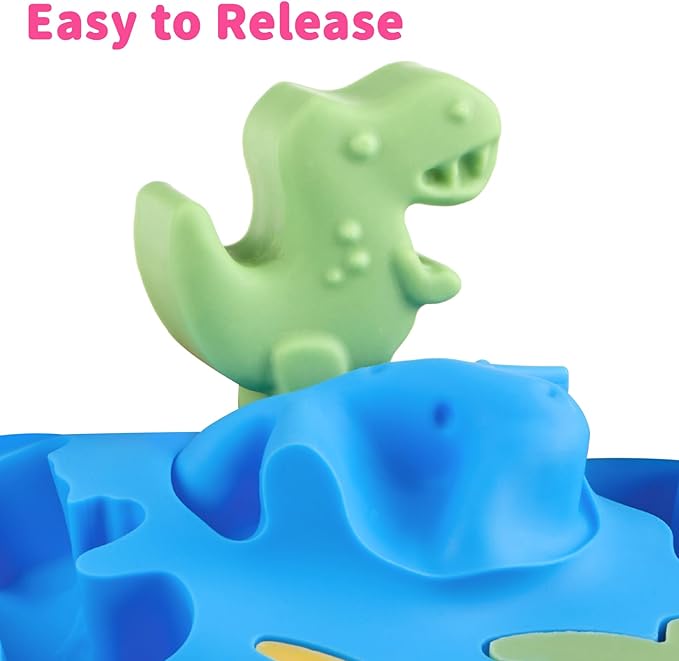JOERSH 4Pcs Dinosaur Silicone Candy Molds Gummy Dinosaur Molds 8-Cavity Shaped with T-rex, Stegosaurus, Triceratops, Brontosaurus, Non-Stick for Chocolate, Cookie, Snacks, Cake Decorations