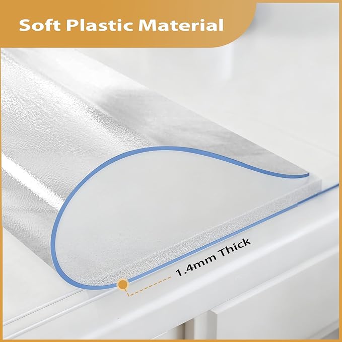Frosted Table Protector 24 x 48 Inch, 1.4mm Thick Waterproof PVC Plastic Table Cover, Durable Table Pad for Dining Room, Kitchen, Writing Desk, and Coffee Tables