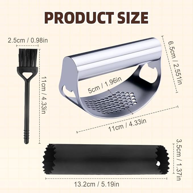 Stainless Steel Garlic Presser, Upgrade Rocker Crusher Masher with Garlic Peeling, 2026 New Portable Manual Stainless Steel Garlic Press for Home Kitchen Utensils (2)