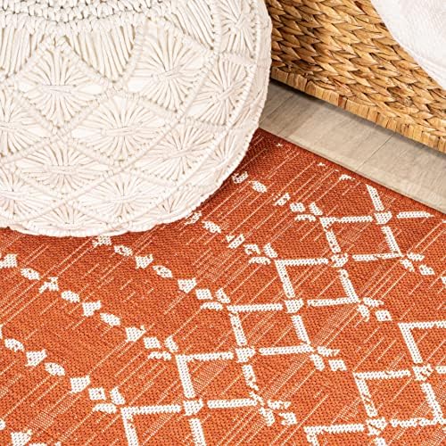JONATHAN Y Moroccan Geometric Indoor Outdoor Runner Rug 2X8 Orange/Cream, Ourika Textured Weave for Backyard, Patio, Porch, Easy-Cleaning, High Traffic, Pet-Friendly, Non-Shedding (SMB108P-28) - Image 5