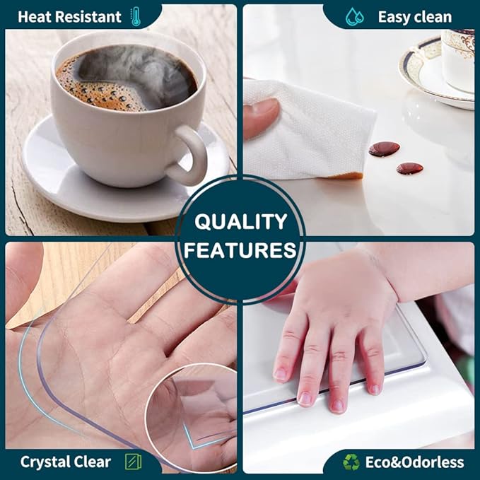 Wadrac Clear Table Protector Plastic Table Cloths PVC Night Stand Table Cover Mat Office Desk Mat Shelf Surface Protection Crystal Children Painting Cover Pad Transprent Rectangular 27.6x59.1 inch