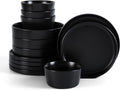 Stone Lain Celina Stoneware 12-Piece Dinnerware Set, Cereal and Pasta Bowls, Black, Coupe