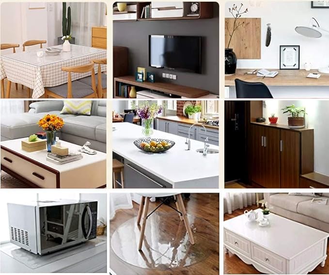 NECAUX Custom 54 x 68 Inch Clear Table Cover Protector, 1.5mm Thick Wood Grain Transparent Table Pad Non-Slip Tablecloth Plastic Protective Pad for Dining Room Table, Conference Table
