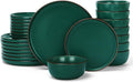 Famiware Mercury 24 Pieces Dinnerware Sets, Plates and Bowls Sets for 8, Microwave and Dishwasher Safe Dish Set, Dark Green