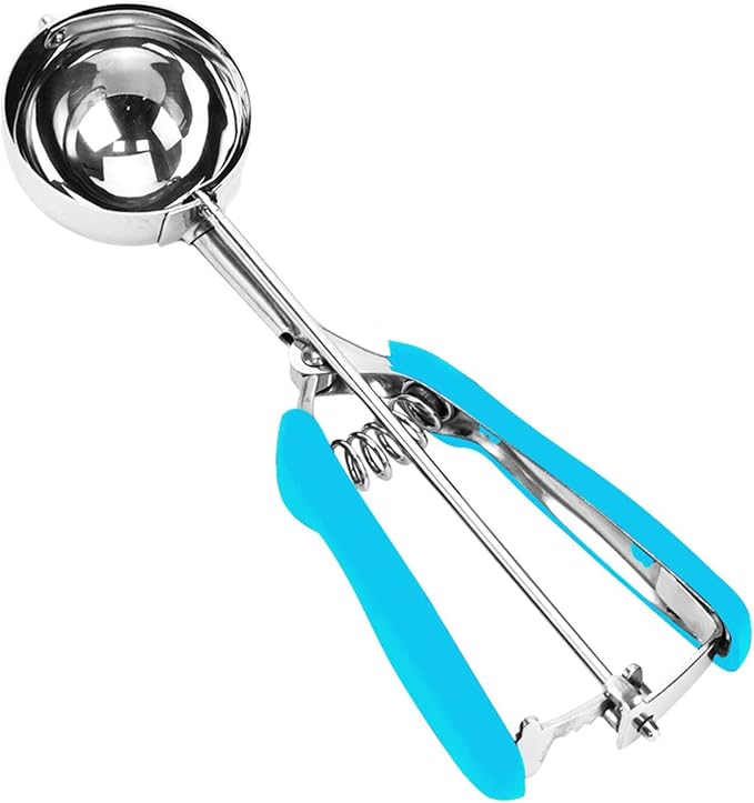 Ice Cream Scoop, Cookie Scoop, 4Tbsp/ 60ml/ 2oz Cookie Scoops for Baking, 18/8 Stainless Steel Cookie Scooper for Baking, Ice Cream Scooper with Trigger Release, Cookie Dough Scoop, Non-slip Blue Grip