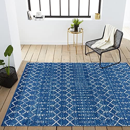 JONATHAN Y Boho Vintage Diamond Blue/White Indoor Area Rug 5X8 ft, Moroccan Hype for Living Room, Bedroom, Kitchen, Office, Easy-Cleaning, High Traffic, Pet-Friendly, Non-Shedding (MOH101A-5) - Image 6