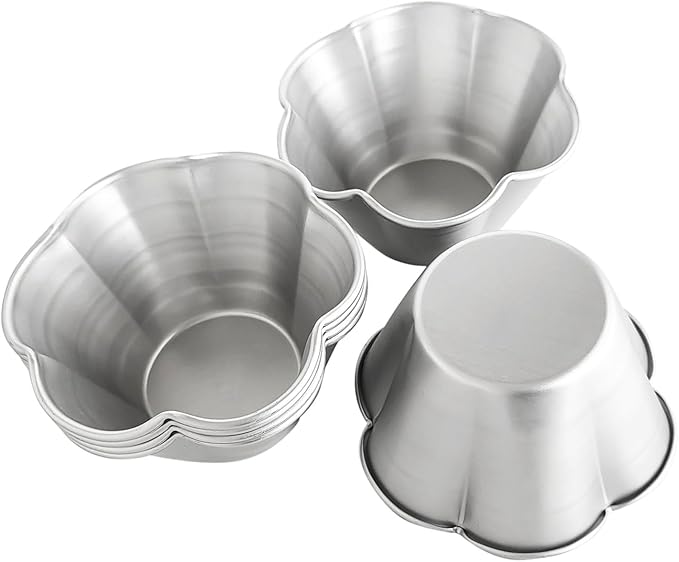 Aluminum Muffin Pans, Flower Shape Deep Egg Tart Mold, Jello Pudding Cup Molds, Baking Cupcake, Tartlets, 3.7" x 2" x 2.2" - 6 Pack