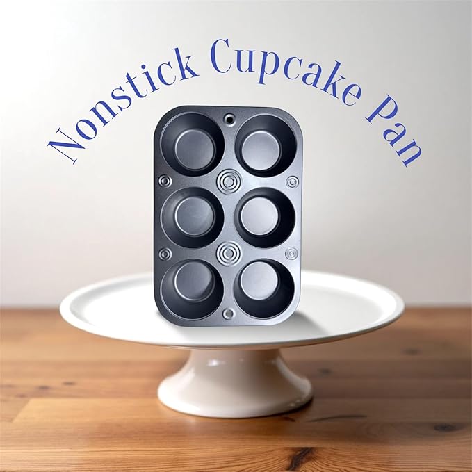 Nonstick 6-Cup Cupcake Baking Pan with Silicone Spatula and 90 Standard Baking Cups - Perfect for Muffins, Cupcakes, and More!