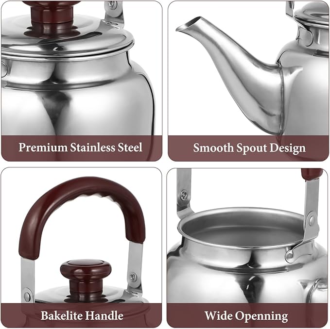 LIFKOME Traditional Stainless Steel Heavy Duty Tea Kettle With Sandwich Bottom and Specialty Cool Touch Handling Mirror Finish Stainless Steel Whistling Tea Kettle Stove Top