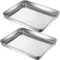 Small Cookie Baking Sheet Pans Stainless Steel 304 Tiny Serving Tray 12.4 x9.6 x1.1Inch (Diagonal 14.8) No Rust Dishwasher Safe Bakeware 2 Pack