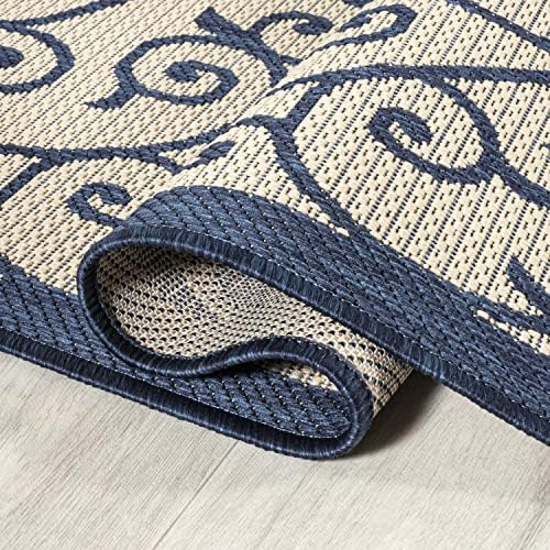 JONATHAN Y Vintage Filigree Indoor Outdoor Area Rug 4X6 Navy/Beige, Madrid Textured Weave for Backyard, Patio, Porch, Easy-Cleaning, High Traffic, Pet-Friendly, Non-Shedding (SMB107G-4) - Image 5