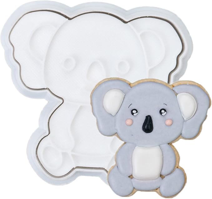 Flycalf Animal Cookie Cutter Koala with Plunger Stamps Cake Decoration for DIY Biscuit Cutter Baking PLA Cutter Molds for Party 4" Kitchen Supplies