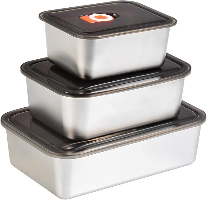 Stainless Steel Lunch Box Container with Lid, Pack of 3 Bento Snack Boxes for Work, Travel or Picnics, Dishwasher Safe, 25oz, 45oz, 65oz