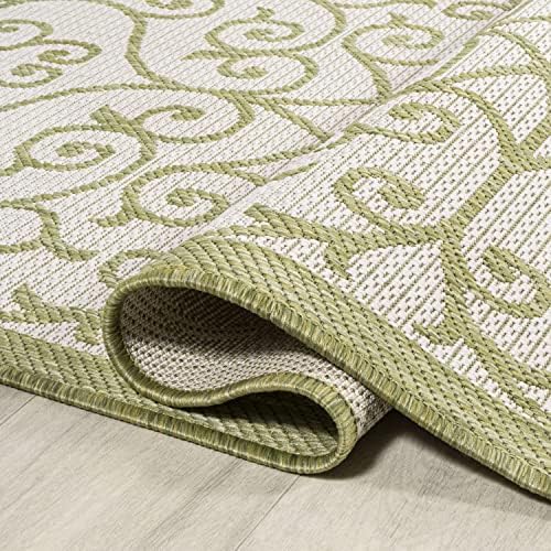 JONATHAN Y Vintage Filigree Indoor Outdoor Area Rug 5X8 Green/Cream, Madrid Textured Weave for Backyard, Patio, Porch, Easy-Cleaning, High Traffic, Pet-Friendly, Non-Shedding (SMB107H-5) - Image 6