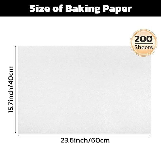 Beasea Parchment Paper Sheets, 200pcs 16x24 Inch White Precut Nonstick Heavy Duty Parchment Baking Paper Sheets for Air Fryer Cooking, Grilling, Frying and Steaming