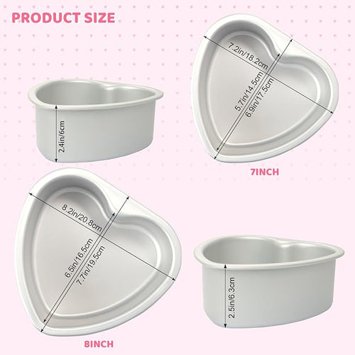 2 pcs Heart Shaped Cake Pan 6 Inch 8 Inch Aluminum Cake Pans Heart Cake Tin Baking Cake Mold for Valentine's Weddings Birthday Party
