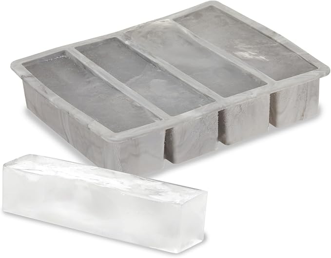 Host Ice Cube Tray, Makes Four 5-Inch Long Cubes, Durable Silicone Trays with Easy Release Design, Perfect for Water Bottles and Highball Glasses, Home Bar Accessories, Set of 1, Marble