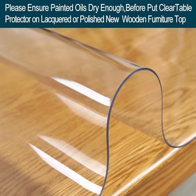 Wadrac Multisize Plastic Clear Table Cover Protector-1.5mm Thick 34x90 inch Non-Slip Anti Scratch Easy Clean PVC Desk Covers Topper for Party Dining Room Kitchen Countertop Table Work Study Desk
