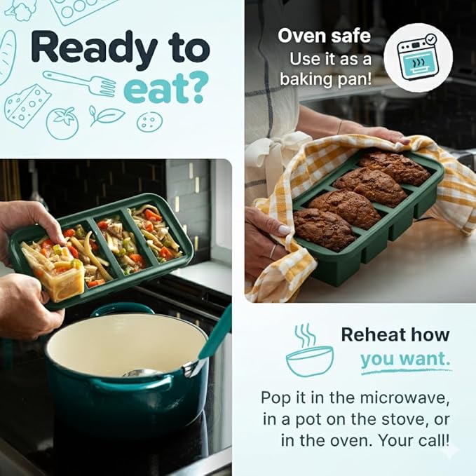 Souper Cubes 1 Cup Silicone Freezer Tray with Lids, Perfect for Storing Broth, Leftovers, Rice, Sauce and More, Silicone Soup Freezer Molds for Meal Prepping - Kale - 2-Pack