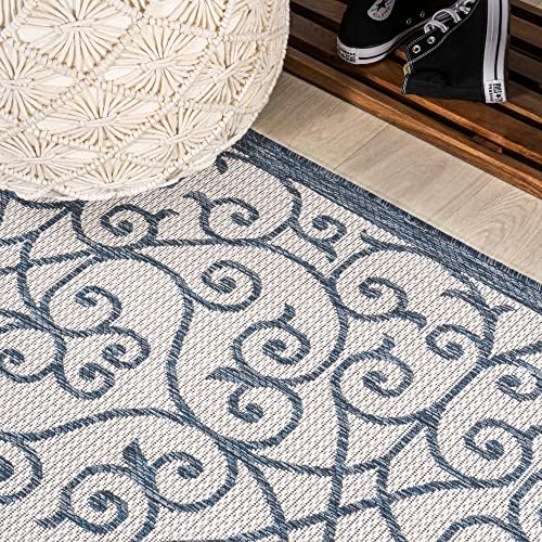 JONATHAN Y Vintage Filigree Indoor Outdoor Round Area Rug 5 Ft Blue/Cream, Madrid Textured Weave for Backyard, Patio, Porch, Easy-Cleaning, High Traffic, Pet-Friendly, Non-Shedding (SMB107F-5R) - Image 5