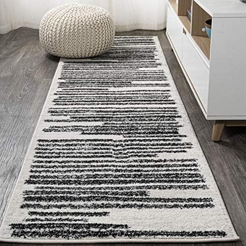 JONATHAN Y Khalil Modern Berber Stripe Cream/Black Runner Rug, 2x14, Contemporary, Bohemian, Easy-Cleaning for Living Room, Bedroom, Kitchen, Pet Friendly, Non-Shedding (MOH207A-214) by JONATHANY