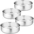 P&P CHEF Cake Pan Set of 4, Stainless Steel Baking Round Cake Pans Tins Bakeware for Birthday Wedding, Leak-proof & Easy Clean, Mirror Finish & Easy Releasing, 8 Inch